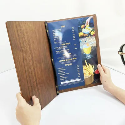 Custom Wooden Menu Holder Book Format Cafe Menu Folder for Bar Restaurant Hotel Restaurant Supplies