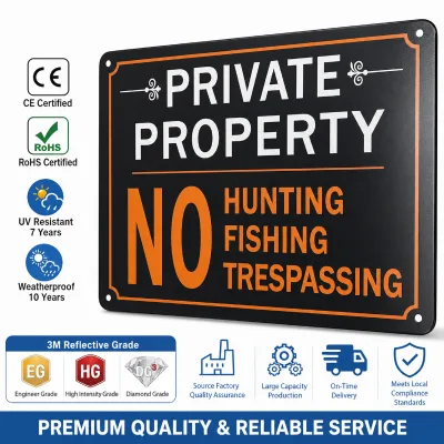 Reflective Waterproof Traffic Sign No Hunting Fishing Trespassing Warning Marker for Farms & Land Weatherproof Aluminum Sheet
