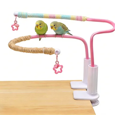 Adjustable Parrot Tabletop Interactive Perch Stand Bird Training Play Stand with Star Bell Toys for Lovebird Budgie Cockatiel
