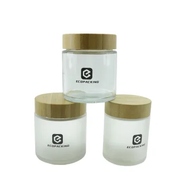 Wholesale 200g 250g Large Capacity Frosted Glass Jar with Bamboo Lid Sealed Frosted Glass Cream Jar with Insert
