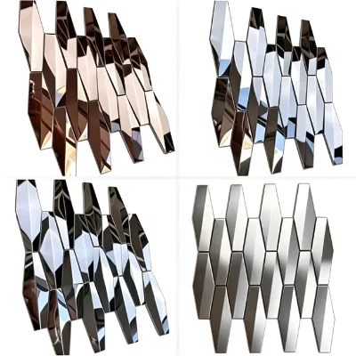 Hexagonal Stainless Steel Mosaic Tile Copper Color Modern Geometric Wall Tile