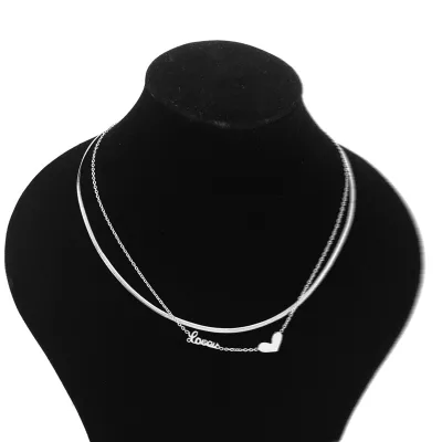 New English Heart Double-layer Mixed Stacking Stainless Steel Fashion Collarbone Chain;