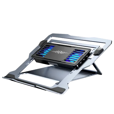 RGB Light Folding Laptop Stand with Double Fans Metal Cooling Tablet Bracket and Notebook Holder for Gaming Radiator Laptop