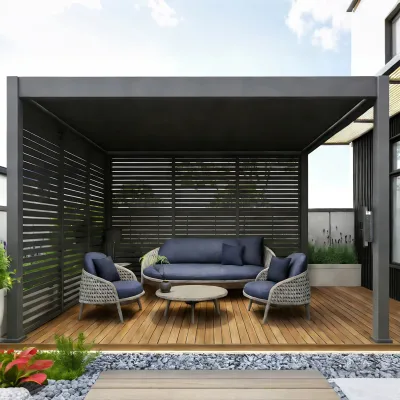Waterproof Aluminum Pergola With Windproof Zip Screen and Smart Shade System for Luxury Outdoor Garden