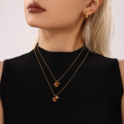 OUYA New Titanium Steel Waterproof Necklace 18k Gold Stainless Steel Jewelry Cubic Zirconia Oval Pendant Necklace for Women