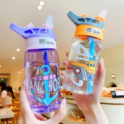 Cartoon Kids Water Bottle Cute Baby Feeding Cups Student Cups with Straw Leak Proof Portable for School, Outdoor, Travel