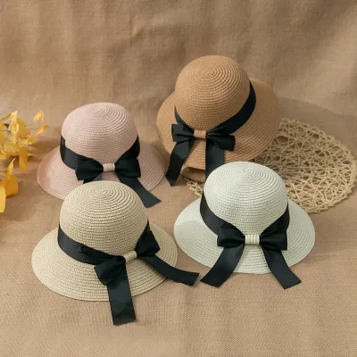 Outdoor Female Summer Sunscreen Sun Hat Big Eaves Beach Travel Bow Straw Hat Wholesale