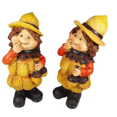 Polyresin Craft Set of 2 Pumpkin Lady 14 X 8 cm Autumn Window Pumpkin Halloween Figure Decoration