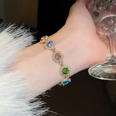 Shiny Hand Accessories Bling Round Tennis Bracelet Wholesale Promotion Multicolor Colorful Glittering Crystal Bracelet