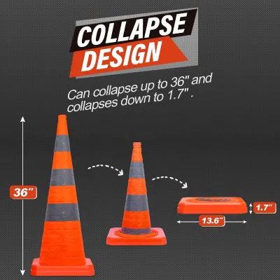 36Inch Collapsible Traffic Safety Cone for Work Area protection Emergency Car Kits and Construction Sites