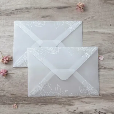 Transparent White Envelope White logo Pattern Printed Business Handmade Custom Luxury Paper Envelope with White Ink
