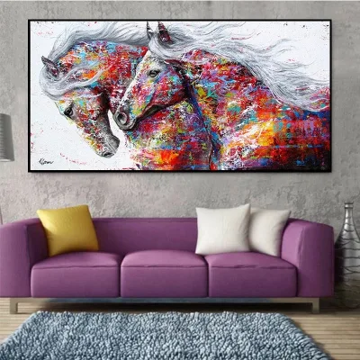 100% Hand Painted Abstract Two Red Horses Running Wall Art Decorative Horse Oil Painting on Canvas