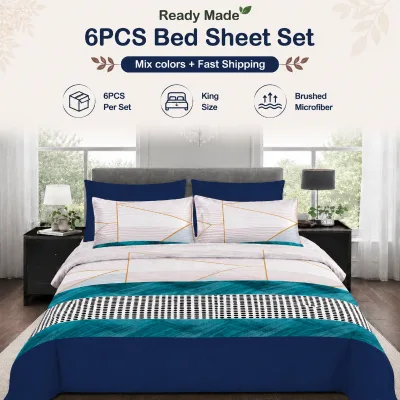 Mixed Colors 100%Polyester Bed Sheet Set 6 Pieces Home Hotel Pillowcase Bedding with Wired PVC Bag