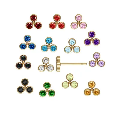 US 14K Gold-filled Stud Flower Earrings 2mm Zircon Three-zircon Triangular Stone-inlaid Stud Earrings DIY Accessories