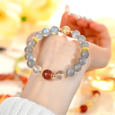 Wholesale natural labradorite strawberry crystal white crystal bracelet