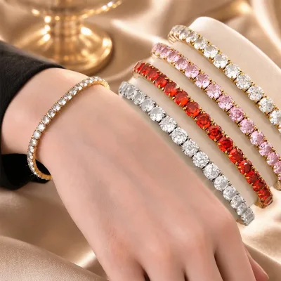 High Quality 4mm Rhinestone Tennis Bracelet Stainless Steel Elastic Stretch Bracelets for Women Bling CZ Jewelry Wholesale