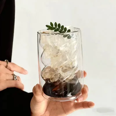 High Quality 300ml Spiral Double-layer Cup Double Wall Glass Cup for Coffee Milk Tea