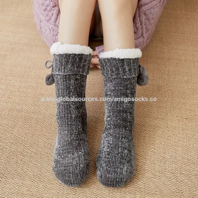 Indoor Home Winter Women Anti Slip Thick slipper socks