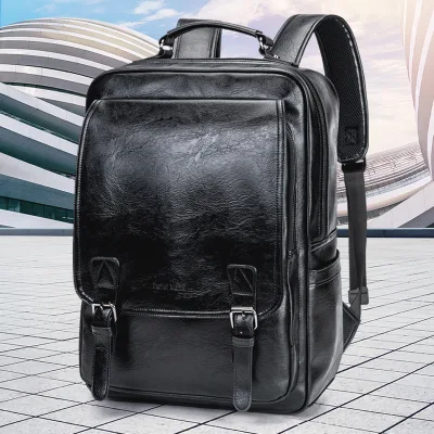 Men's Fashionable Large Capacity Backpack Simple Casual Business Travel Bag Waterproof Zipper Polyester for School Computer Use