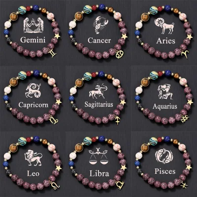Yi Sugar Wholesale Eight Planetary Natural Stone Stainless Steel Pendant Bracelet Zodiac Signs Energy Protection Couples Jewelry