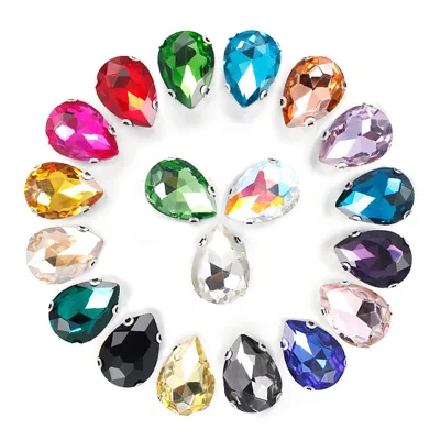 Wholesale Drop Shaped Garment Glass Sew on Crystal Rhinestones With Gold Silver Claw DIY Jewelry Making