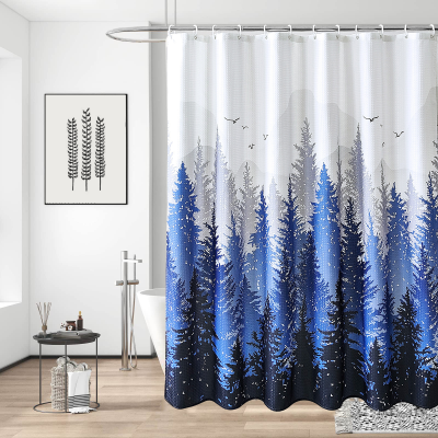 Hot Sale Waterproof Waffle Shower Curtains Fancy Printed BathroomCurtains With Hooks