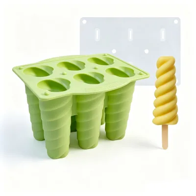 Wholesale Food Grade Silicone Spiral Popsicle Mold 6 Cavity DIY Fruit Yogurt Ice Pop Mould Ice Cream Tray with Cover