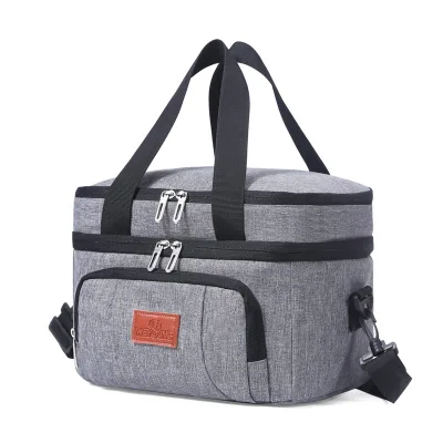 Custom Double Layer Ripstop Foldable Portable Lunch Bag Waterproof Insulated Cooler Bag Reusable Picnic Food Storage Cooler Bag