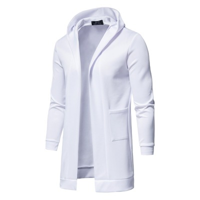 New Product Customized Long Hooded Cardigan Solid Color Men's Trench Coat