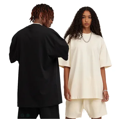 Summer Men's Women's Short Sleeve T-Shirt American Heavyweight Brand Suede Crew Neck Solid Color Loose Plus Size Printed Knitted