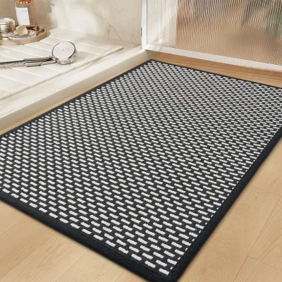 Modern Minimalist Black White Geometric Cotton/Rubber Bath Mat Anti-Slip Soft Thin Kitchen Rug Entrance Doormat for Indoor