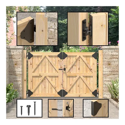 Heavy Duty Black Right-Angle Fence Gate Hardware Kit with Lock Durable and Anti-Sag Support Bracket for Outdoor Doors