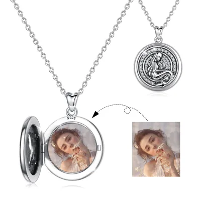 Mermaid Engravable Custom Made Open Personalized Memorial Photo Frame Locket Pendant Necklace