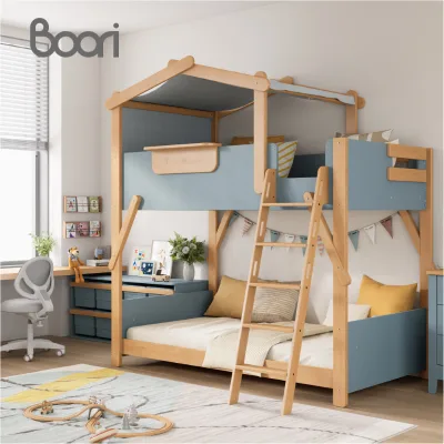 Multifunction Kids Treehouse Long Junior Double Loft Bed Furniture Set Children's Playhouse Design Kids Beds for Girls and Boys