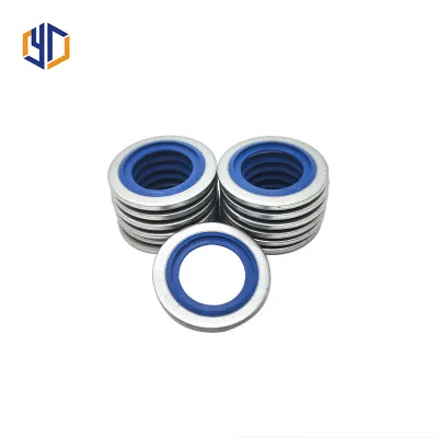 Galvanized Steel FKM Bonded Seal Washer Blue Fluoro Rubber Self Centered Composite Oil Gasket for Hydraulic Machinery
