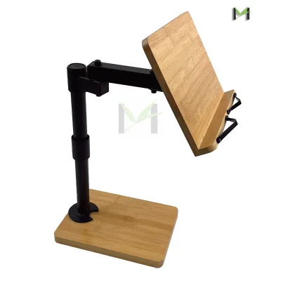 Desktop Reading Mount Holder Aluminum Alloy Pole Bamboo Book Stand with Sturdy Page Clips