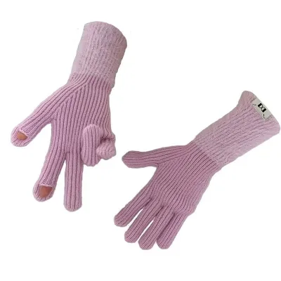 Women's Wrist-Length Knitted Polyester Breathable Touchscreen Cycling Gloves for Winter for Outdoor Sports and Daily Use.