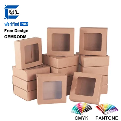 Customer Shape Cardboard Material UV for Party Wedding Bakery Gift Packaging Varies Food Cake Brown Kraft Paper Box with Window