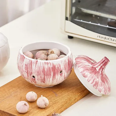 Garlic Holder for Counter Kitchen Storage Container Countertop Decorative Saver Shaped Like Garlic Head Ceramic Garlic Keeper
