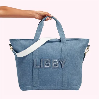 Classic Denim Tote Bag Trend Large Capacity Storage Bag DIY Chenille Letter Patch Tote Beach Bag