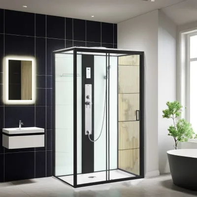Jiaxing Square Aluminium Frame Shower Enclosure with Brushed Finish Functional Panel and Radio-for Hotels