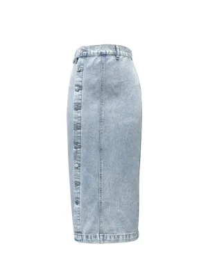 Summer New Women's Casual Solid Color Skirt Fashion Button Irregular Slit Denim High Waist Long Skirt Streetwear Short Skirt