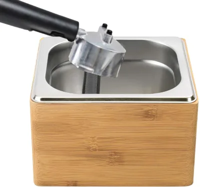 OEM Bamboo Espresso Knock Box Stainless Coffee Grind Knock Box Espresso Dump Bin Solid Wood Base Durable