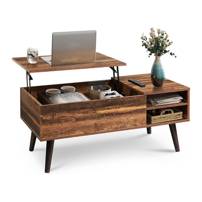 Modern Coffee Table with Adjustable Shelf and Storage Compartments