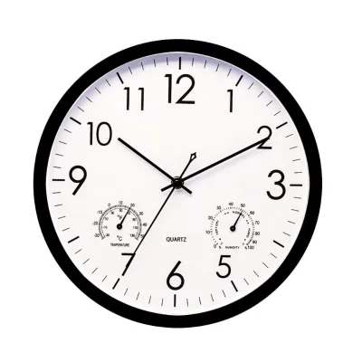 Non Ticking Silent Wall Clocks Battery Operated,12 Inch Sweep Movement Clock with Thermometer and Hygrometer Display