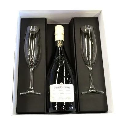 Custom CNC Laser Engraved Gift Paper Box With Eva Foam Insert Tray for Glass Bottle Wine Glassware Packaging