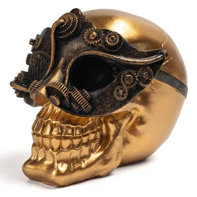 Custom Resin Skull Bone Skeletons Halloween Horror Human Head Sculpture Mask Christmas Party Decoration Gold Skull Figurine