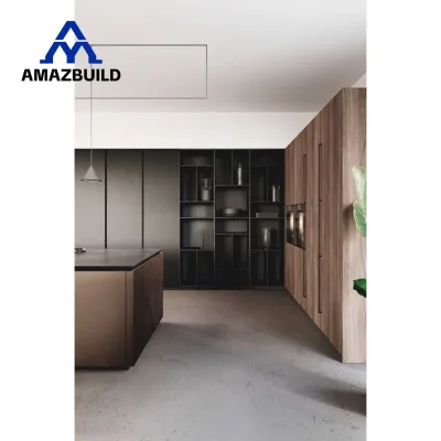 AMAZBUILD Customized Kitchen Cabinets Indoor Simple L-shaped Quartz Stone Integral Cabinet Classic Kitchen Cabinets for Villa