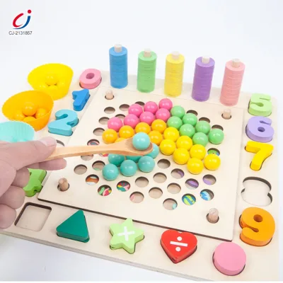 Multifunctional Baby 6 in 1 Clip Bead Math Counting Early Learning Wooden Magnetic Fishing Game