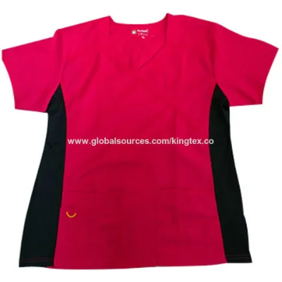 Medical scrub top with black side knit
